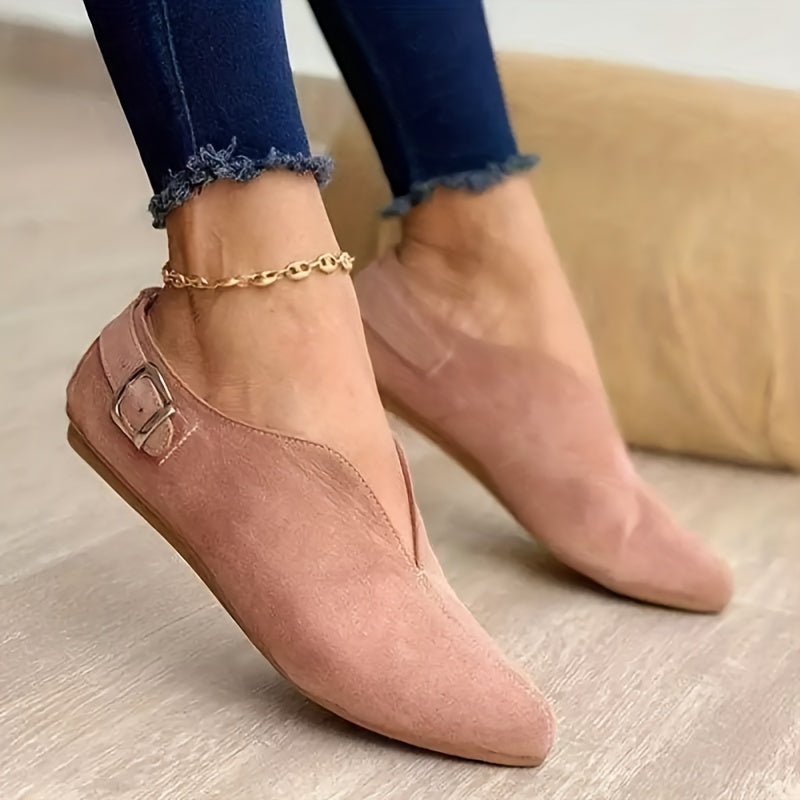 Women's Pointed Toe Flat Shoes Buckle Strap Slip On Micro Suede Shoes