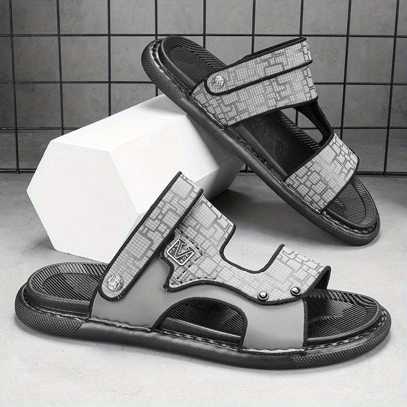 Men's Geometric Print Open Toe Slip On Strap Sandals