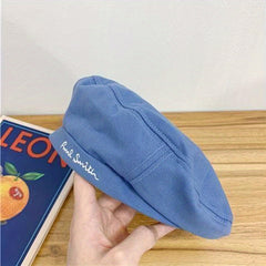Vintage Style Letter Embroidery Solid Beret Thin Lightweight Painter Cap