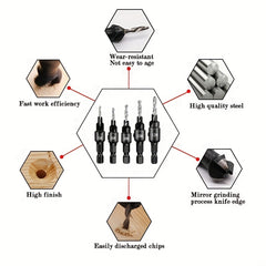 5pcs Countersink Drill Bit Set for Perfect Pilot Holes Woodworking
