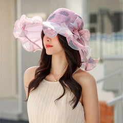 Flower Print Sun Hat UV Protection Bucket Hats Mesh Breathable Travel Beach