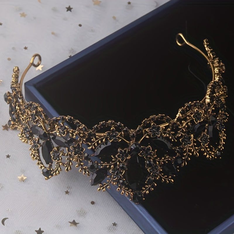 Baroque Style Crystal Crown Earrings Necklace Set