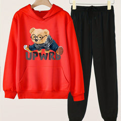 2pcs Dance Bear Graphic Hoodies And Jogger Pants Set For Girls