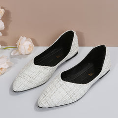 Women's Tweed Pointed Toe Flat Shoes Soft Sole Slip On Ballet Flats