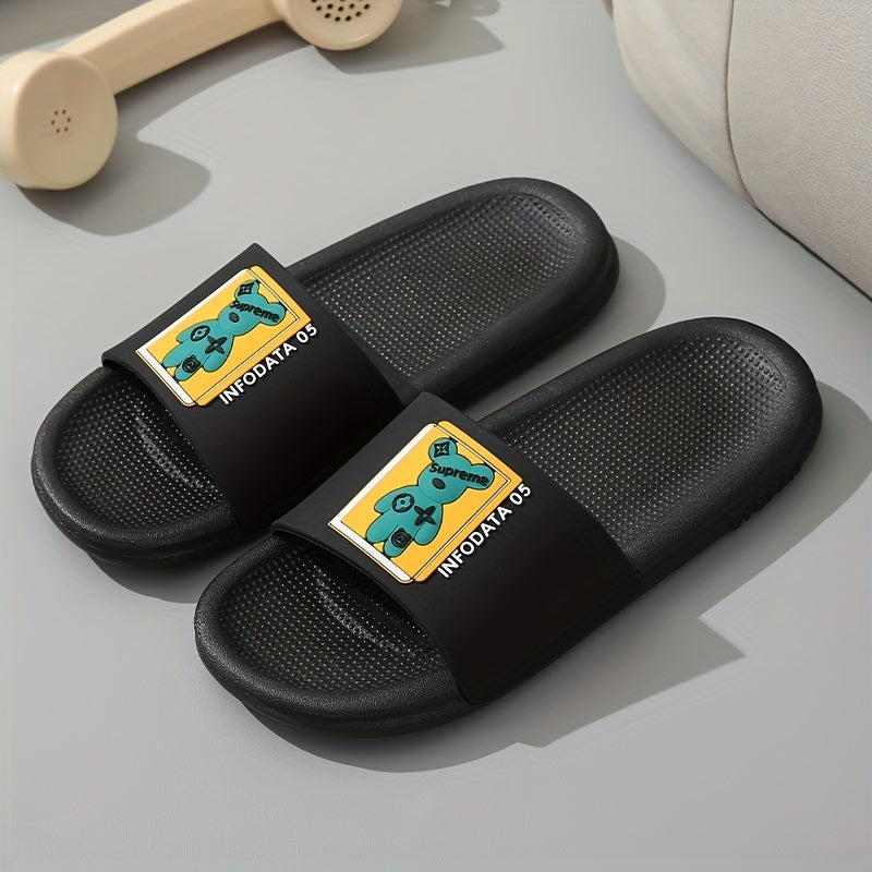 Men's Bear Print Open Toe Slides House Slippers