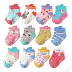 12pairs Kids Anti-skid Socks Cartoon Animal Pattern Toddlers Ankle Socks