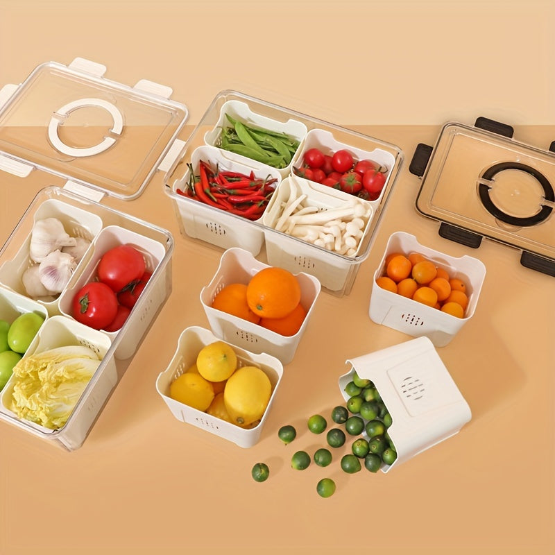 Kitchen Storage Box for Vegetables and Fruits, Fresh-keeping, Sub-grid Drain Box