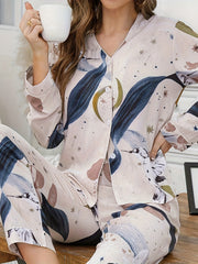 Star Print Pajama Set Long Sleeve Top & Pants