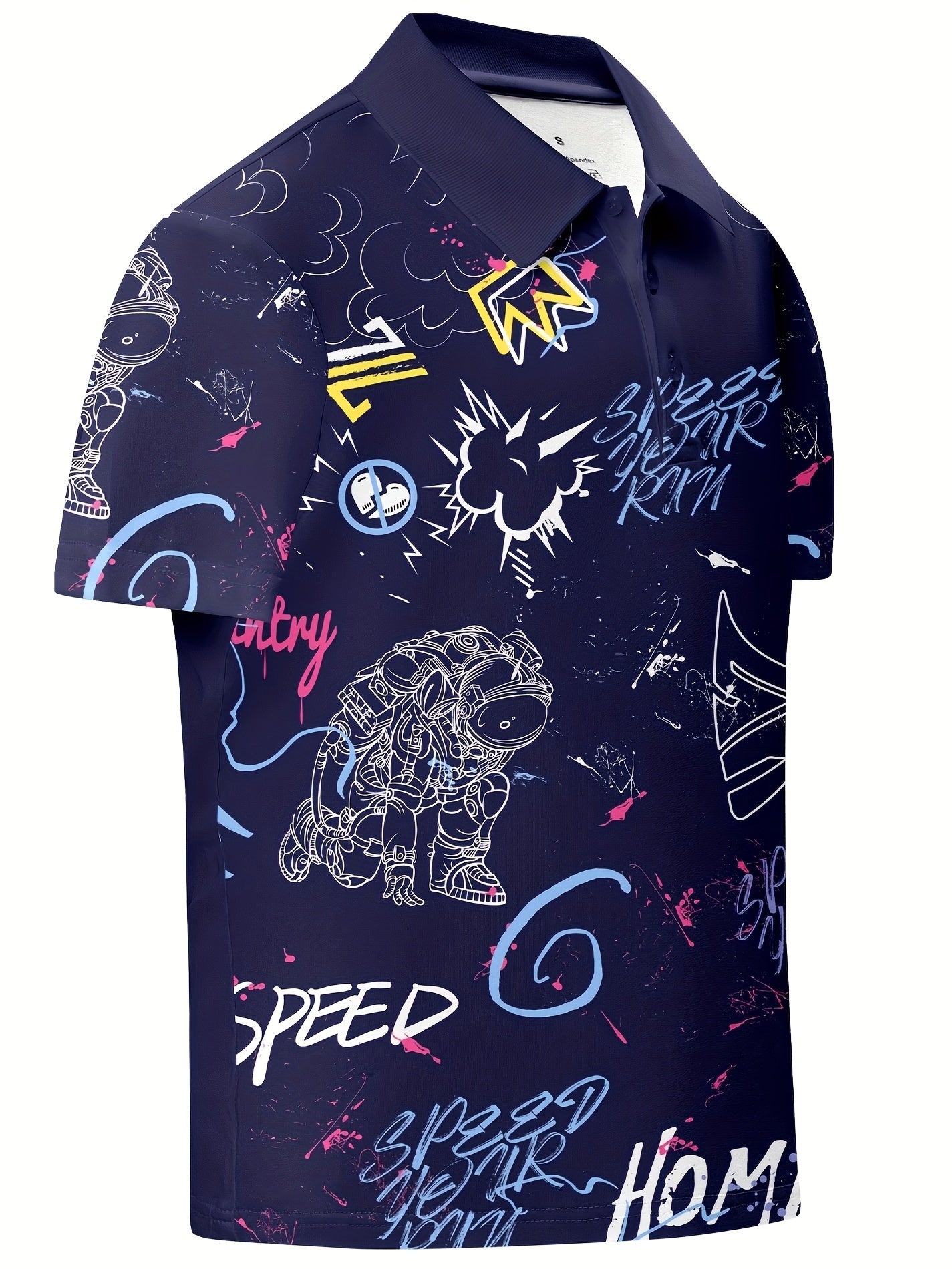Graffiti Print Boys Creative Polo Shirt Casual Lightweight Short Sleeve Tee Tops