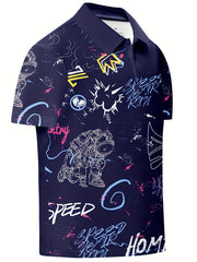 Graffiti Print Boys Creative Polo Shirt Casual Lightweight Short Sleeve Tee Tops