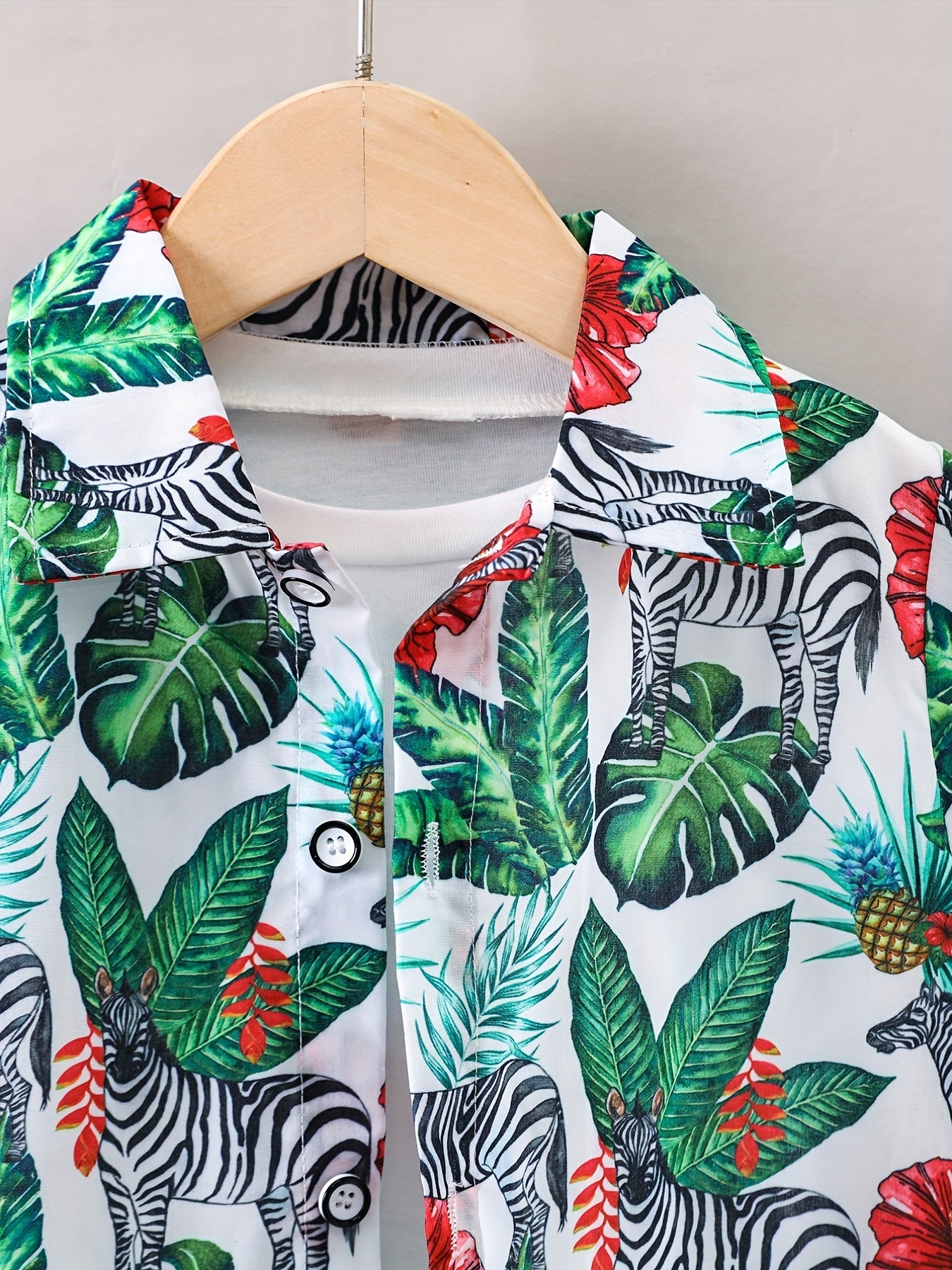 Hawaii Tropical Leaf And Animals Print Boys Shirt