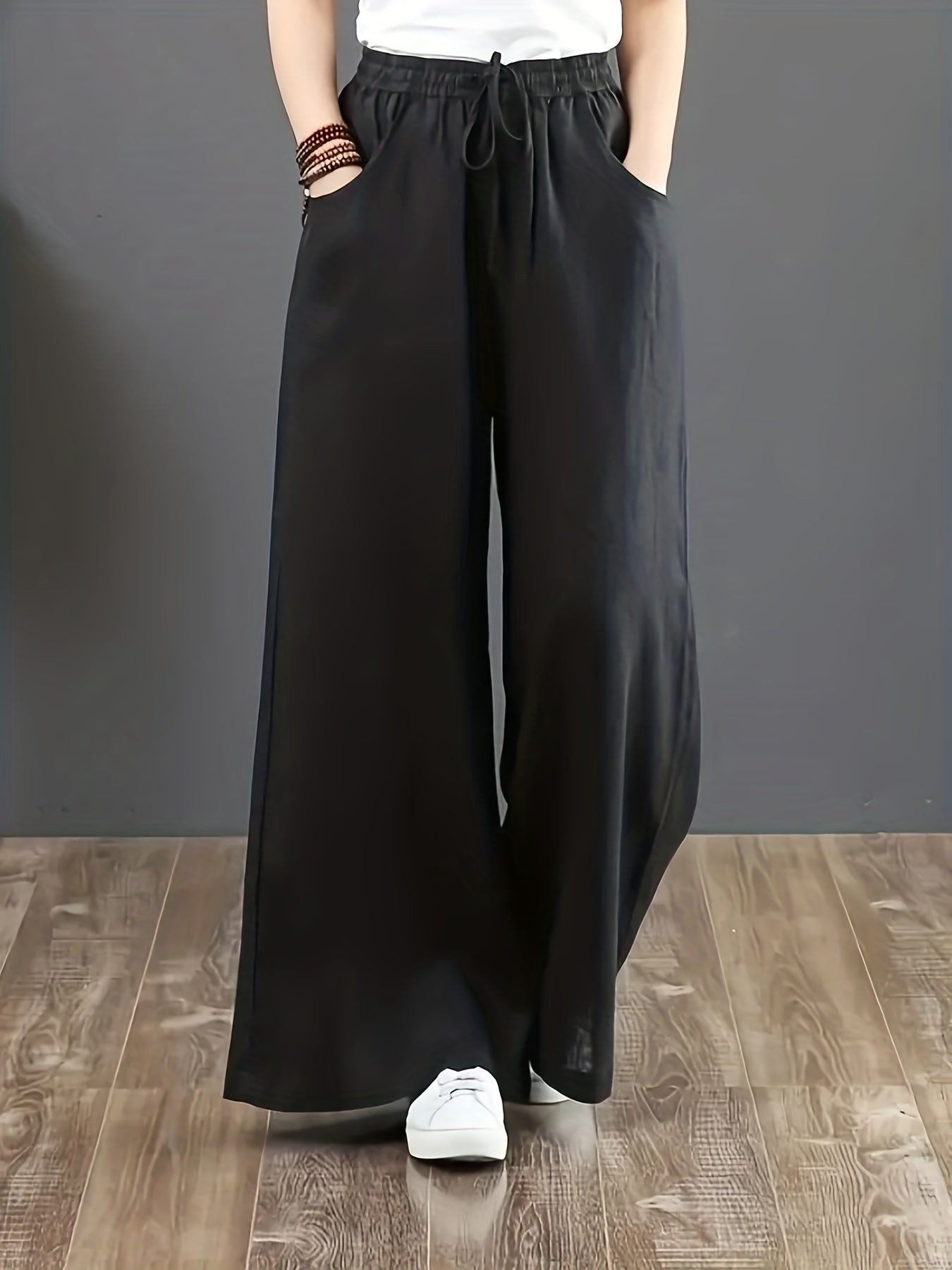 Minimalist Drawstring Wide Leg Pants Women's Clothing