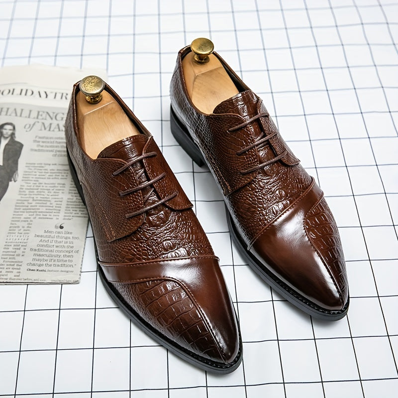 Men's Embossed Scale Pattern Lace Up Dress Shoes