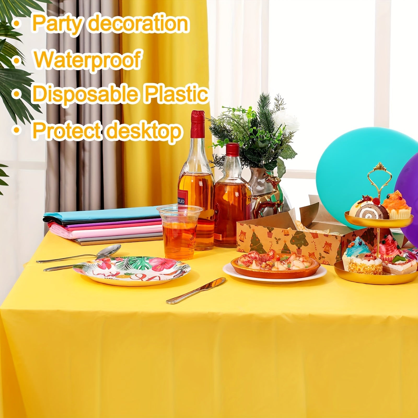 3pcs Assorted Disposable Plastic Tablecloth Rectangle Table Cover