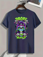 Skull Print Men's Graphic Tee for Summer
