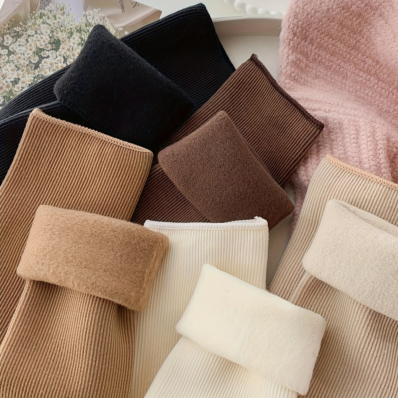 5 Pairs Plush Lined Cozy Mid Tube Socks Women's Stockings