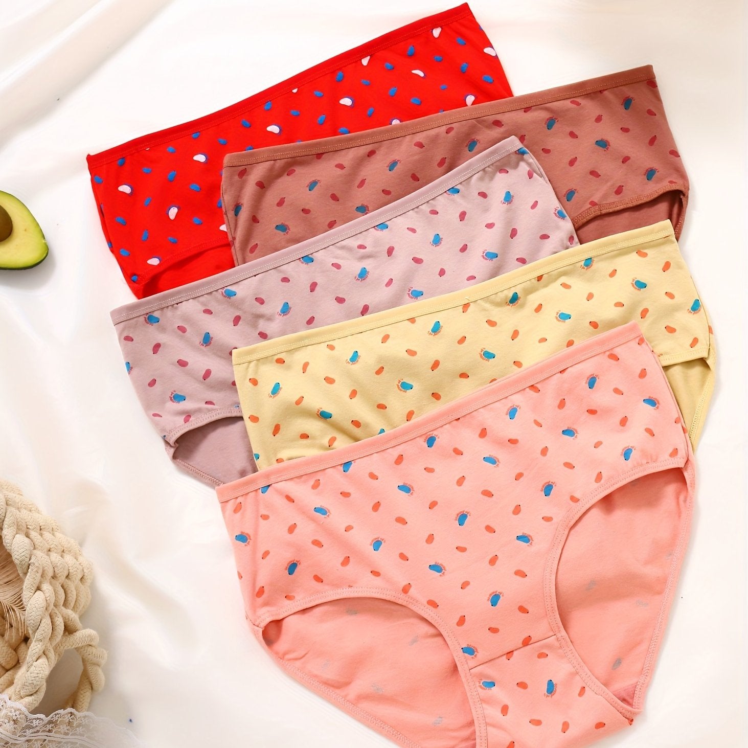 5pcs Cartoon Briefs Comfy Stretchy Intimates Panties Women's Lingerie