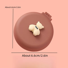 Cartoon Bear Decor Hairbrush Mirror Round Portable Comb