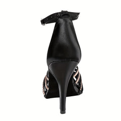 Women's Rhinestone Latin Peep Toe T-Strap Dance Sandals