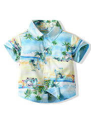 Boys Coconut Tree Button Down Shirt Tops for Summer