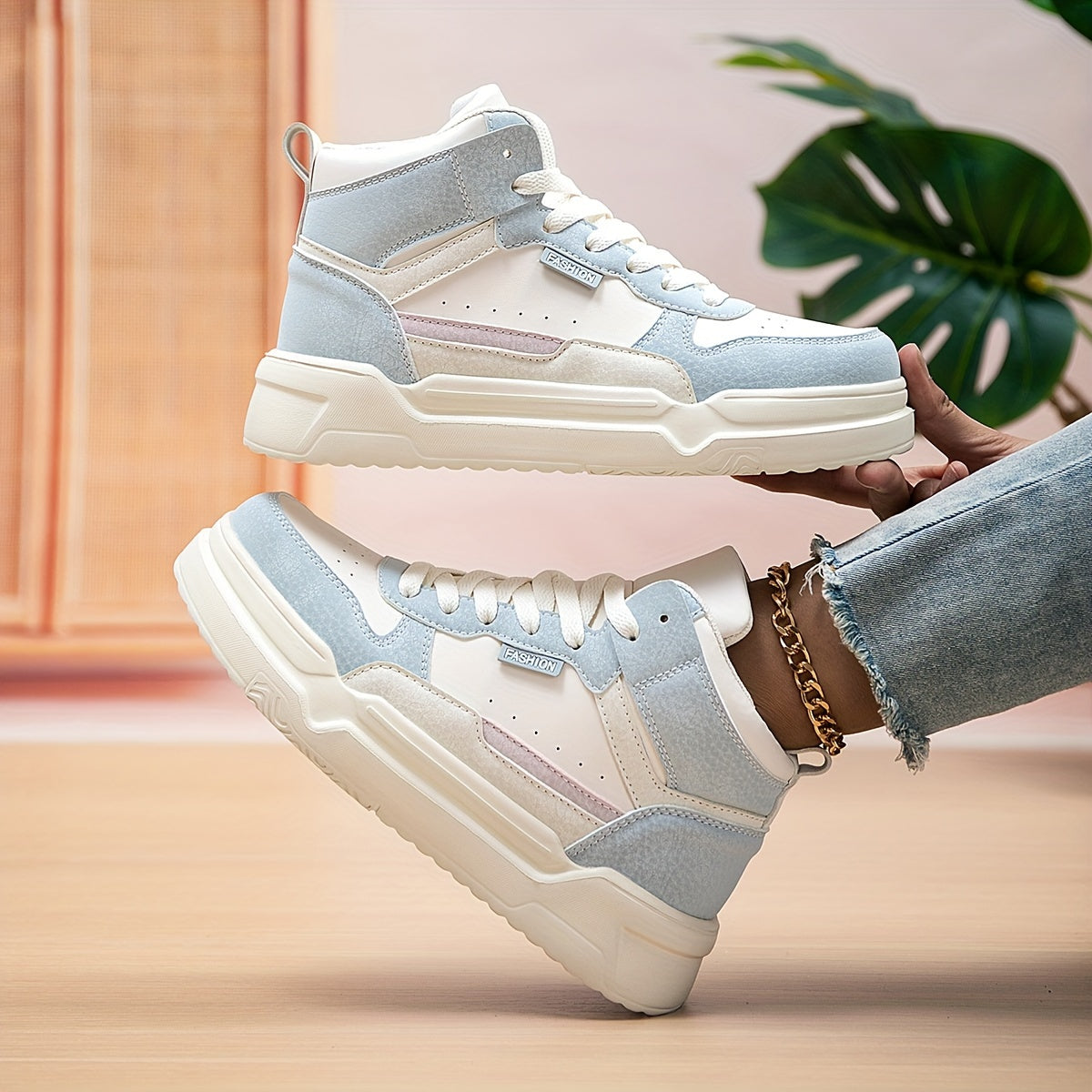 Women's Chunky Sneakers Faux Leather Heighten Block Casual Shoes