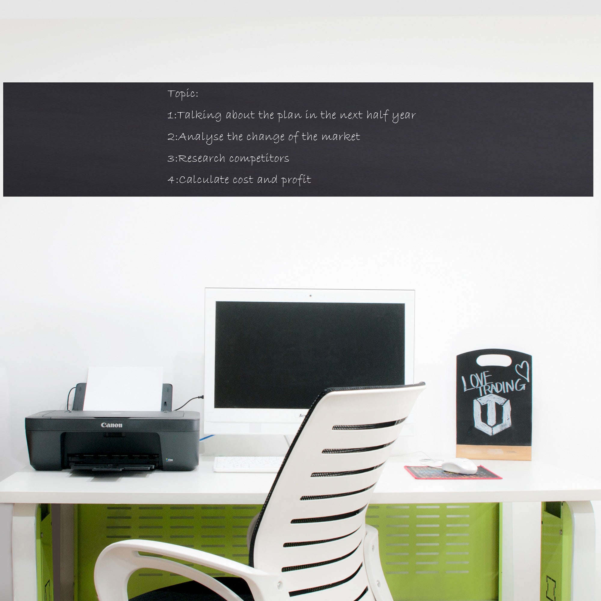 Removable Chalk Board Wall Sticker with 5 Coloured Chalks
