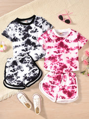 Girls Tie Dye T Shirt Set & Shorts Summer Clothes