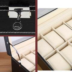 2-Layer Watch Storage Box 20 Watches Leather Case Lock