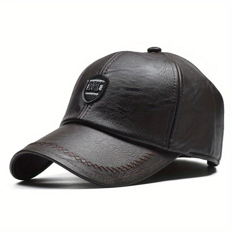 Men's British PU Leather Baseball Cap Adjustable Breathable Hat