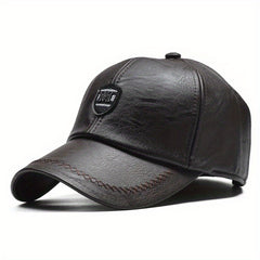 Men's British PU Leather Baseball Cap Adjustable Breathable Hat