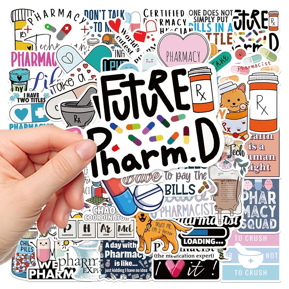 50pcs Cartoon Pharmacist Stickers Waterproof & Removable