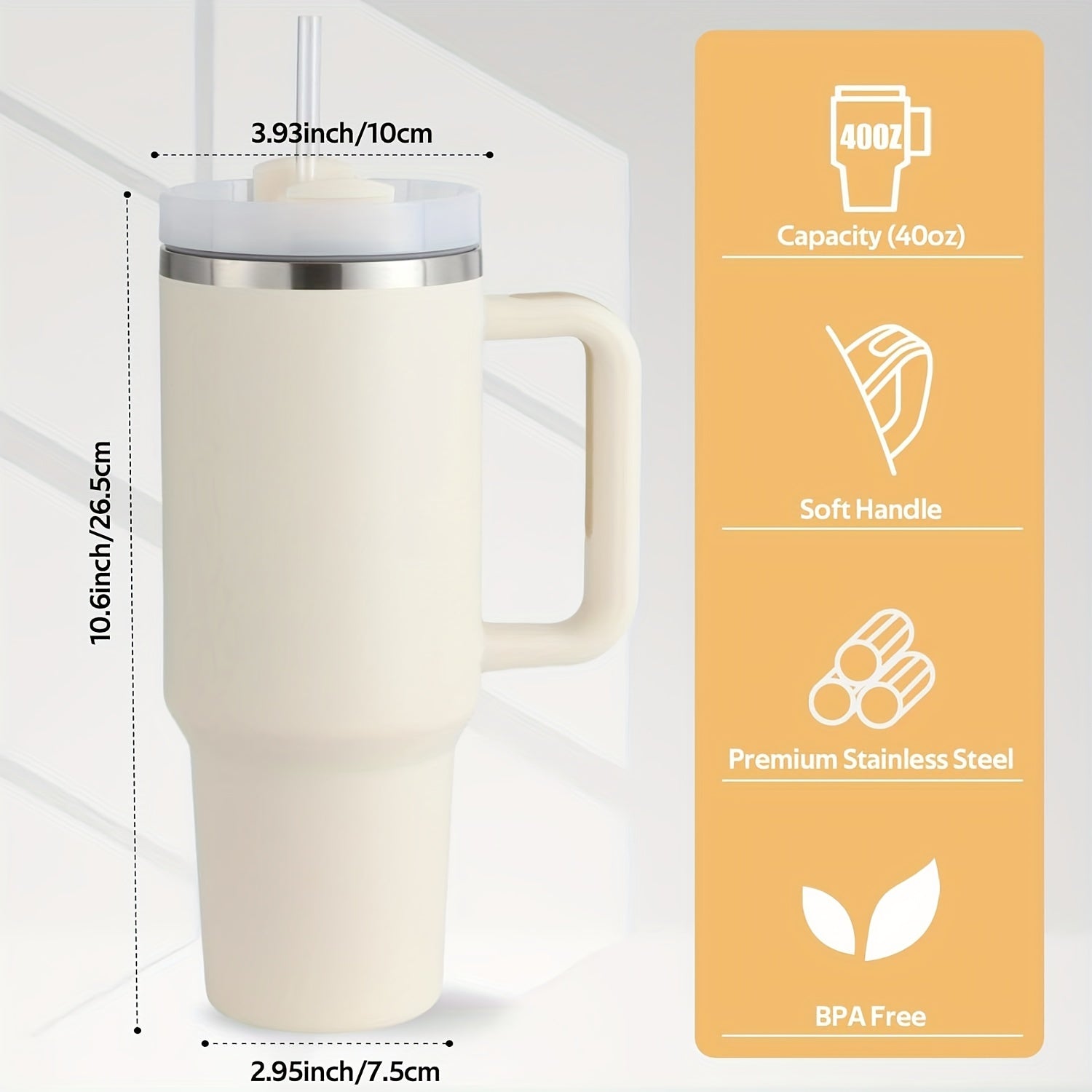 1200ml 40Oz Tumbler With Handle, Vacuum Insulated Water Bottle