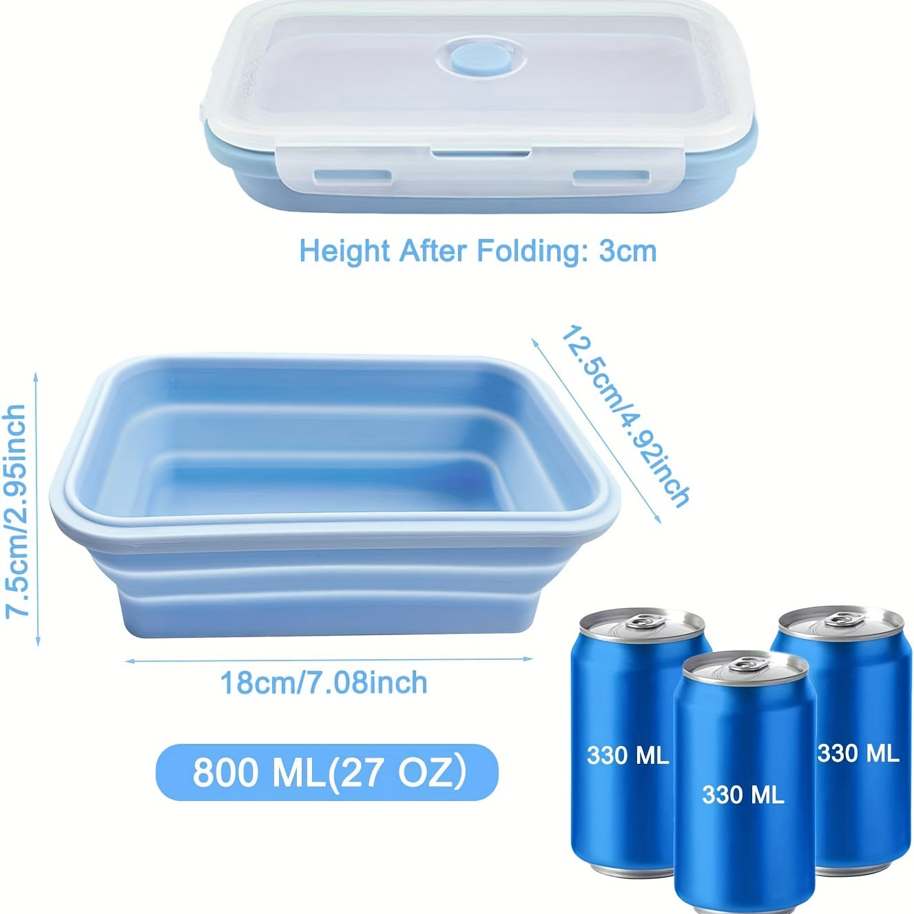2pcs 800ml Silicone Collapsible Food Storage Containers With Lids BPA-Free