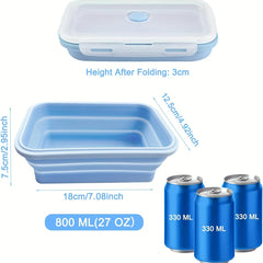 2pcs 800ml Silicone Collapsible Food Storage Containers With Lids BPA-Free