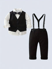 Baby Boys Gentleman Vest Bib Pants Set Party Costume