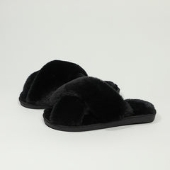 Girls' Solid Furry House Shoes, Non Slip Soft Bottom, Indoor All Seasons