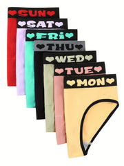7pcs Letter Tape Briefs Mid Rise Panties Women's Lingerie