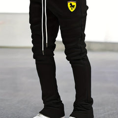 Men's Drawstring Bell bottom Pants Horse Pattern Slim Pants
