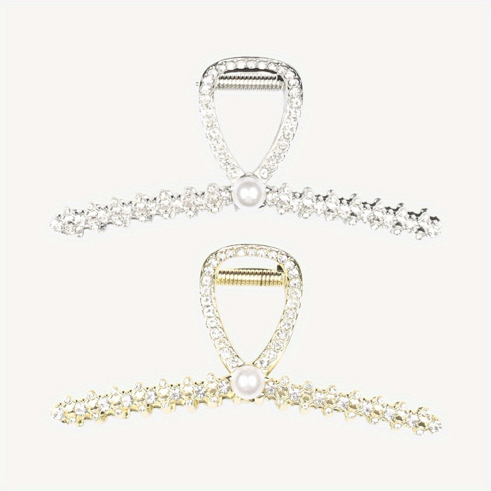 2pcs Faux Pearl Rhinestone Hair Clips for Girls