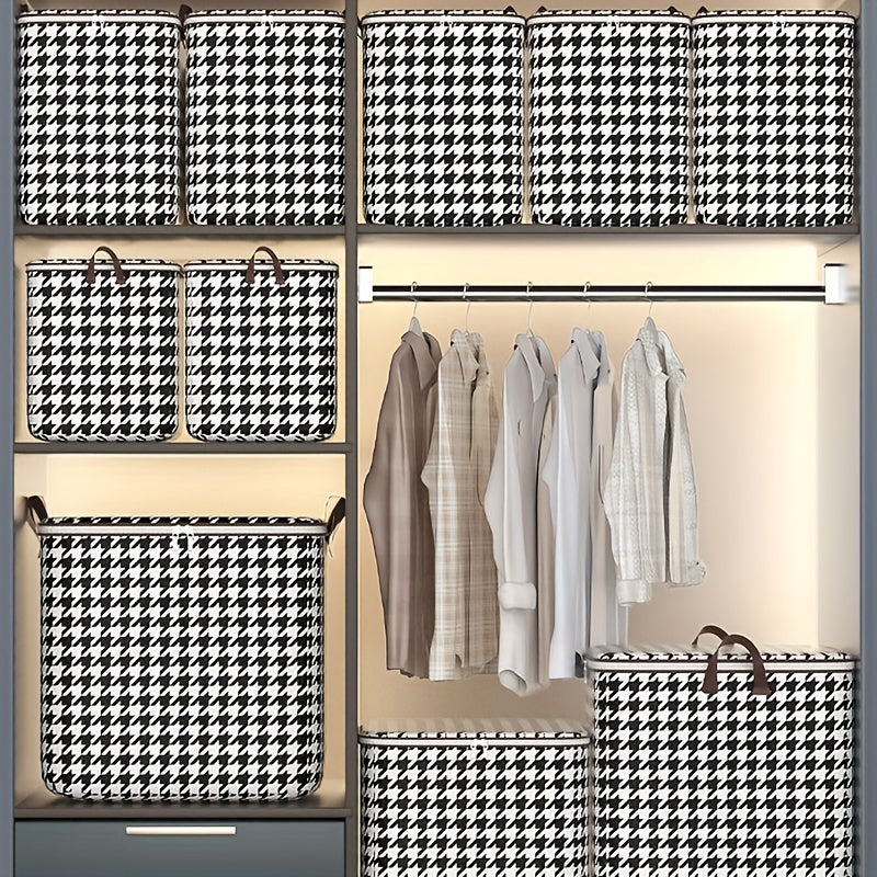 Large Capacity Houndstooth Clothes Storage Bag Dustproof Blanket Handles