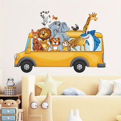 2pcs Cartoon Animal Bus Wall Stickers Room Refrigerator PVC Waterproof Removable