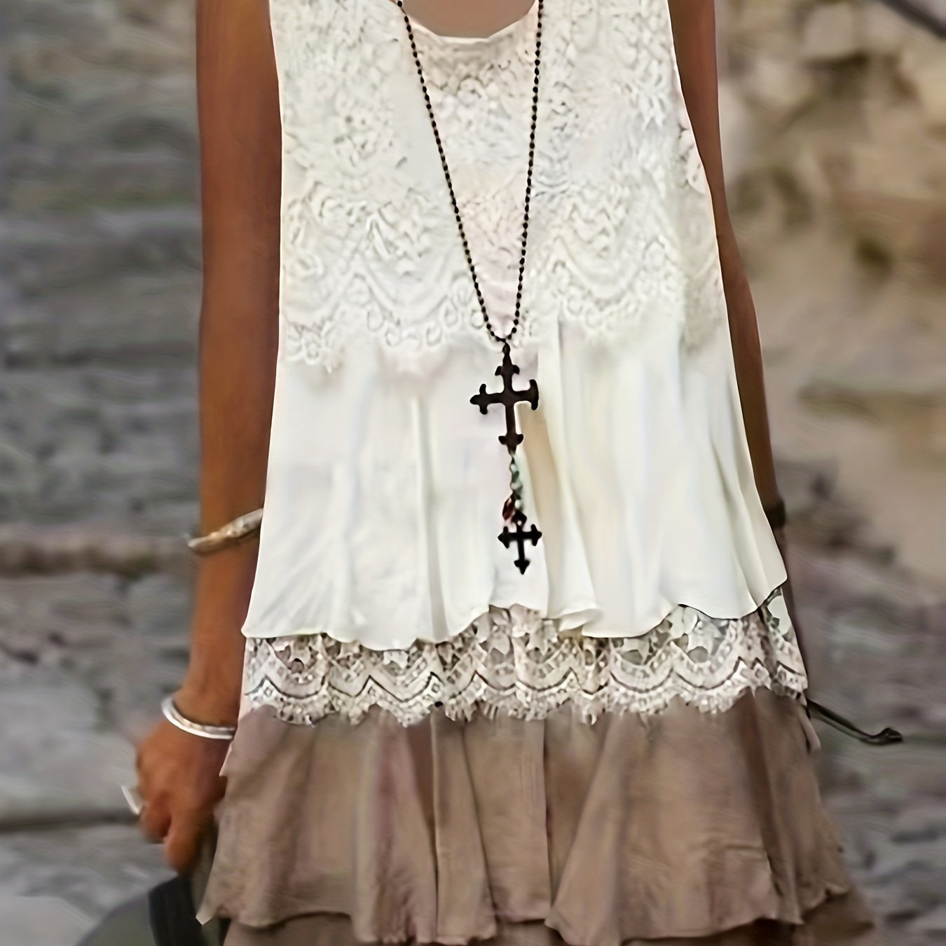 Summer Lace Top & Layered Skirt Set for Women