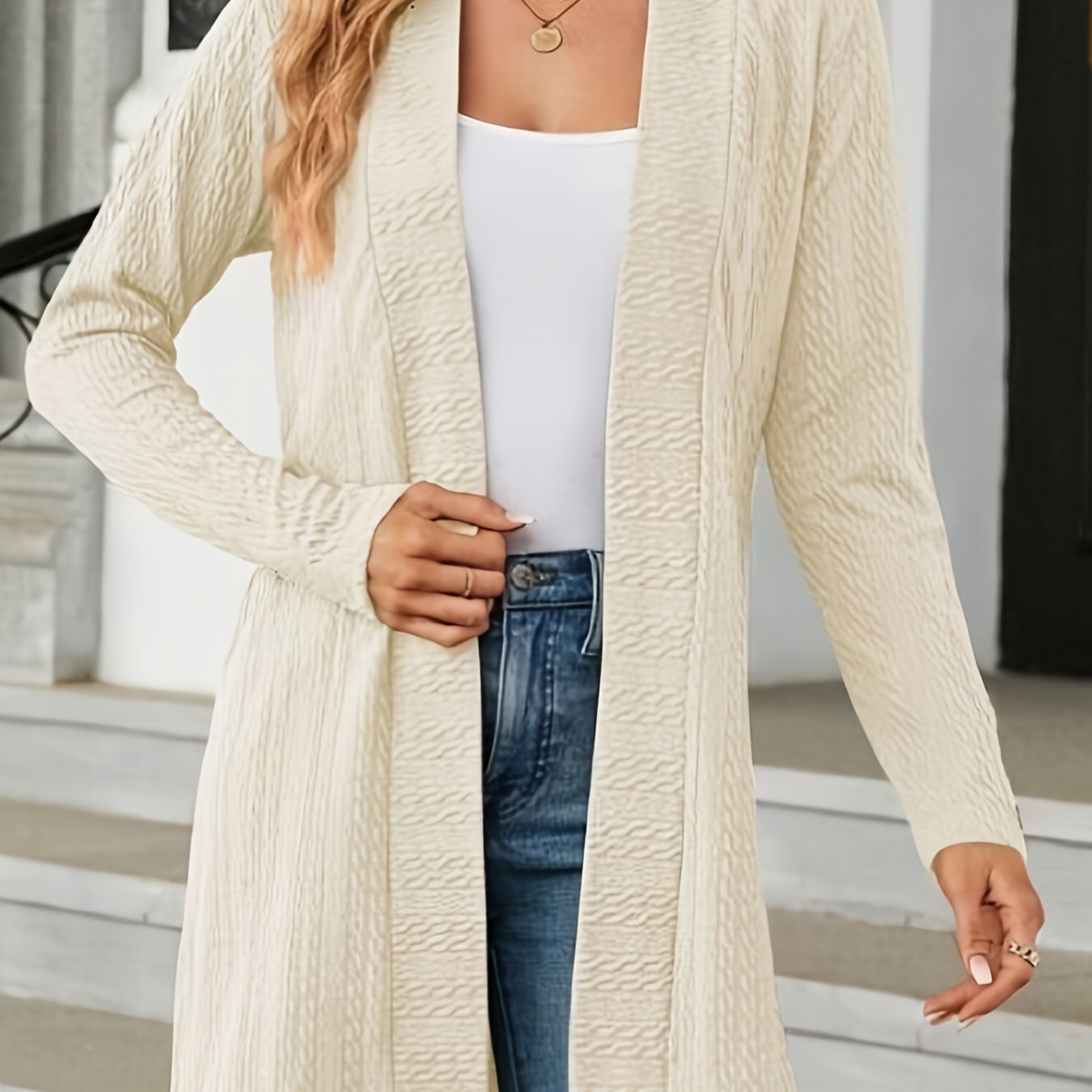 Cable Jacquard Long Sleeve Open Front Cardigan
