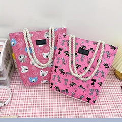 Funny Pet Animal Print Canvas Bag Large Capacity Rope Handle Tote