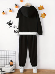 Boy's Funny Face Print Hoodie & Sweatpants Set
