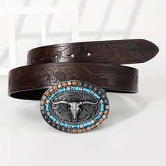 Vintage Western Cowboy Embossed Leather Belt