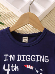 4th Of July Excavator & Rocket Print Pajamas Set Short Sleejsones Tops & Bottoms