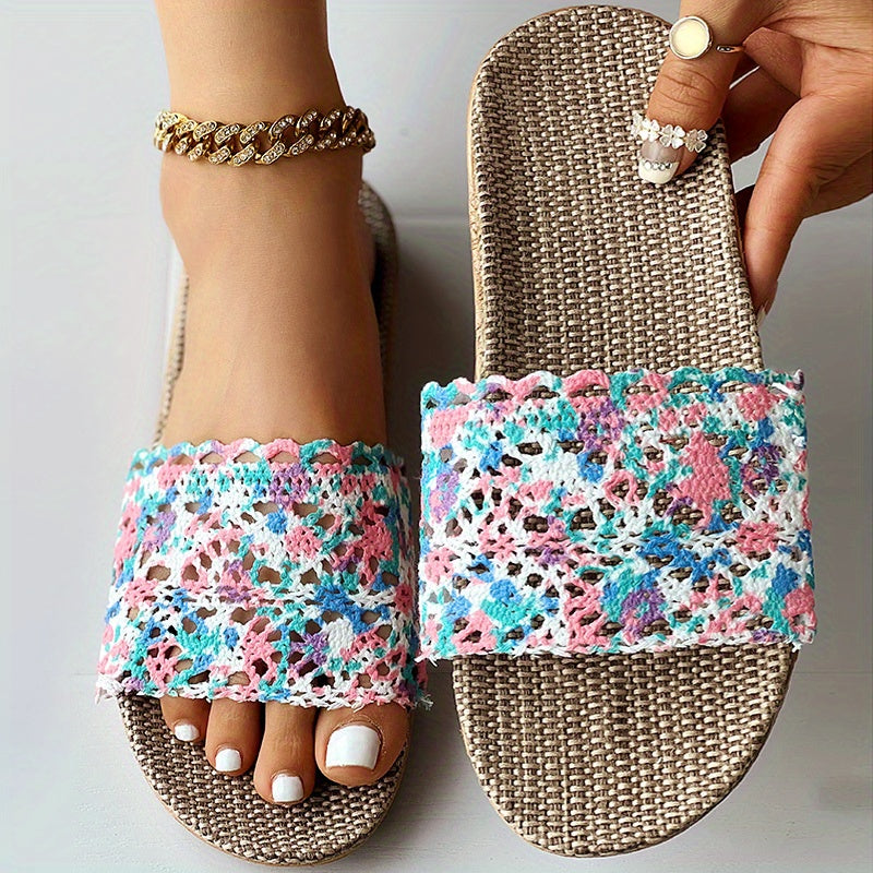 Women's Block Print Sandals Slip On Indoor Comfy Flat Shoes