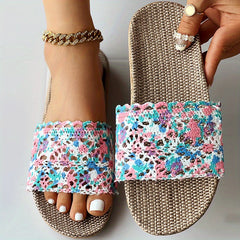Women's Block Print Sandals Slip On Indoor Comfy Flat Shoes