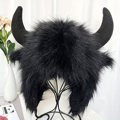 Halloween Ox Horn Plush Hat Winter Warm Ear Protection Windproof Hat